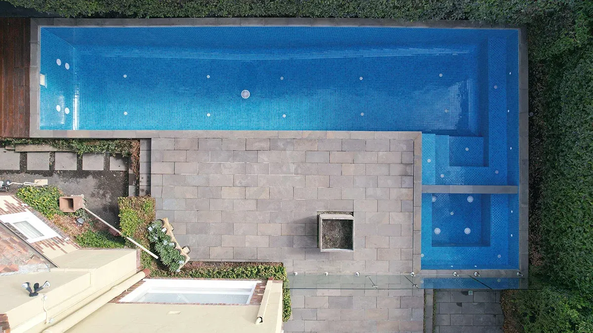 Fully tiled pool renovation in Deepdene, Melbourne — bird's eye view of completed project