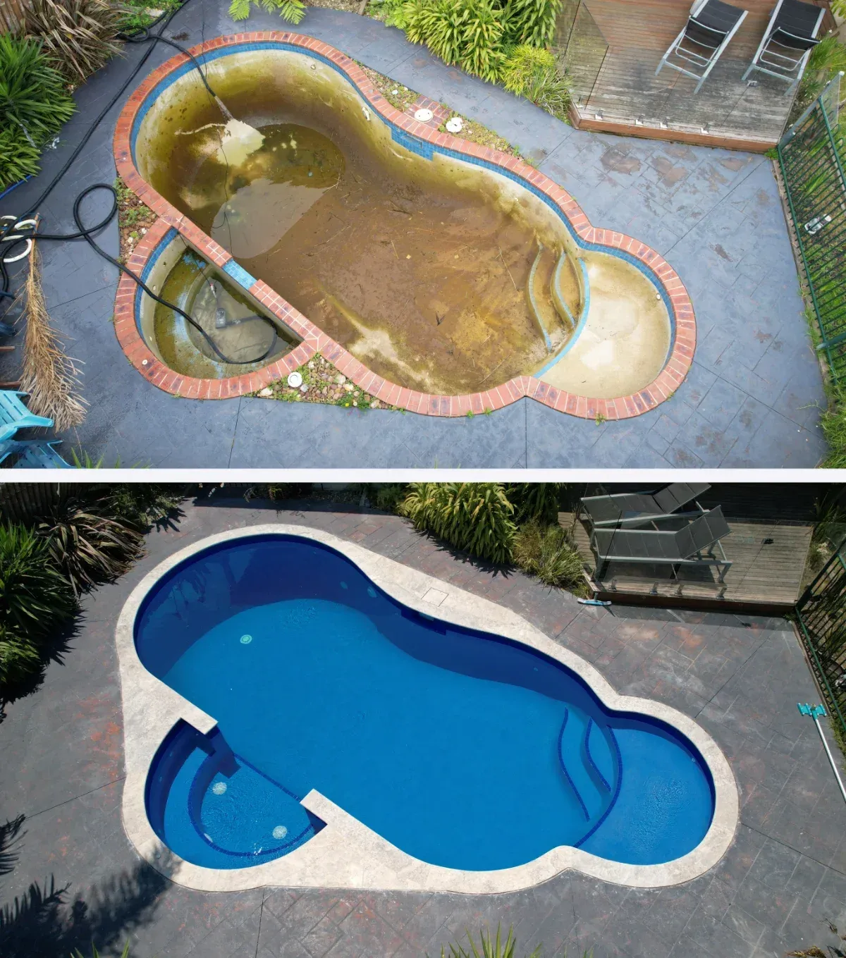 Painted pool restoration before and after comparison